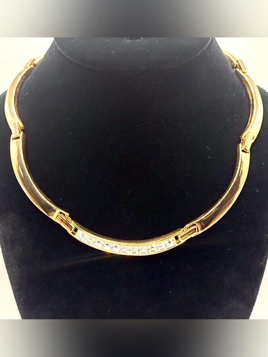 Vintage Jewelry - Vintage Gold Tone Crystal Choker Necklace with Extension